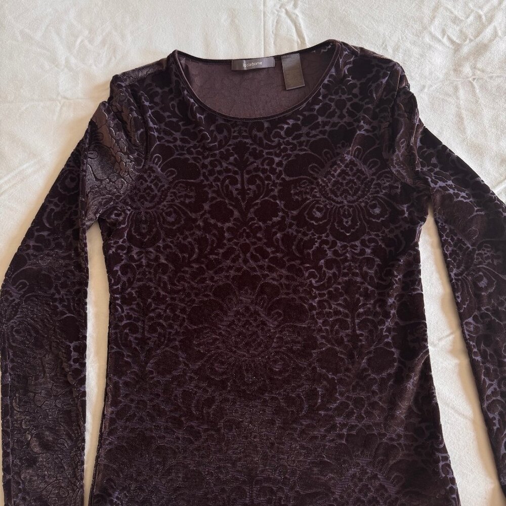 Liz Claiborne Long Sleeve Chocolate-Purple Velvet top, size S